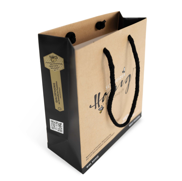 Honigtragtasche Papier mit Kordel natur - schwarz